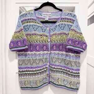 Vintage Knit Sweater Cardigan Floral Grannycore Granny Button Cropped 80s 90s